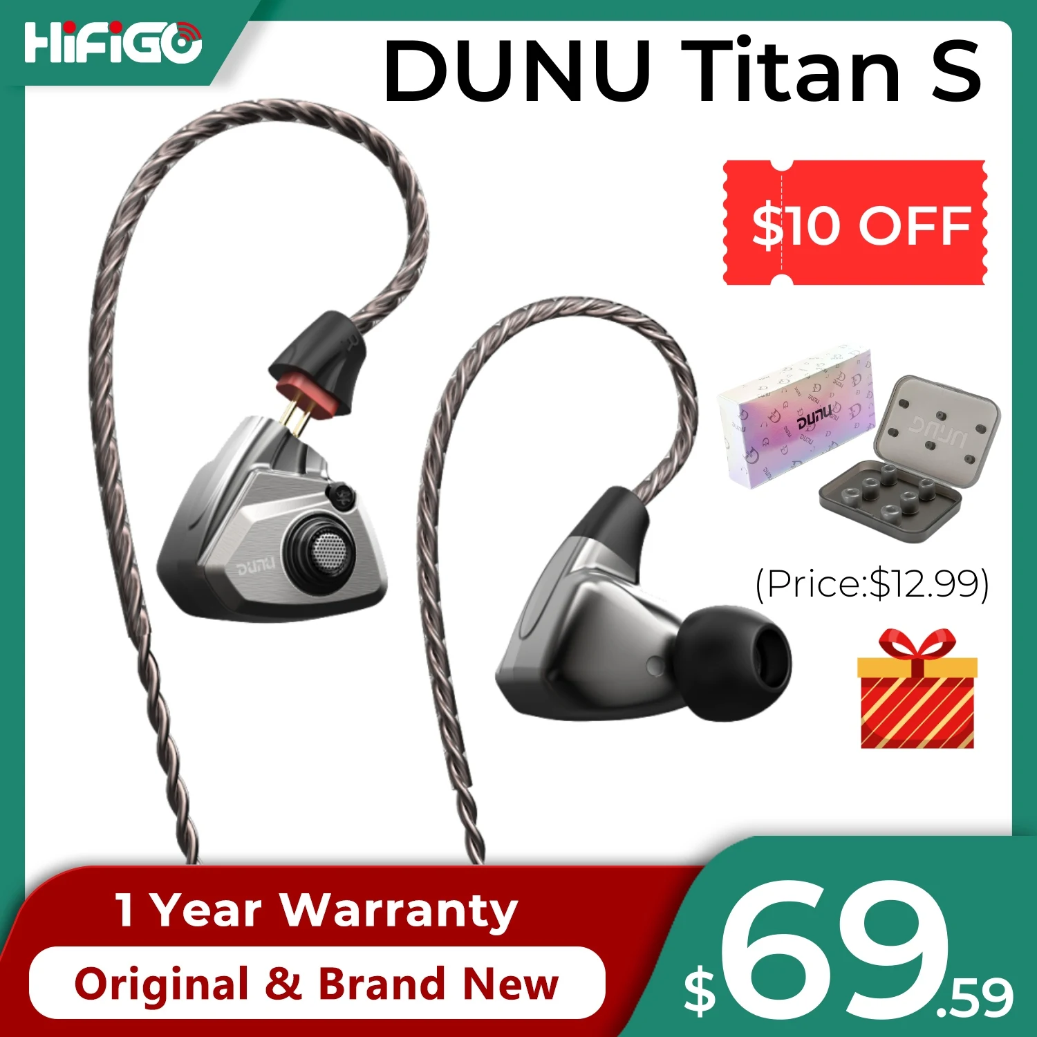 DUNU TITAN S Single Dynamic Driver In-ear Earphone IEM CCAW Voice Coil Super Balanced Tone HiFi Music Headphones Cyberpunk Style