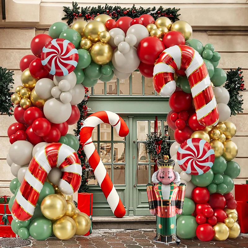 Weihnachten Ballon Girlande Bogen Kit Sand Candy Cand Cane Luftballons Nussknacker Luftballons für Weihnachten Party Dekorationen Lieferungen