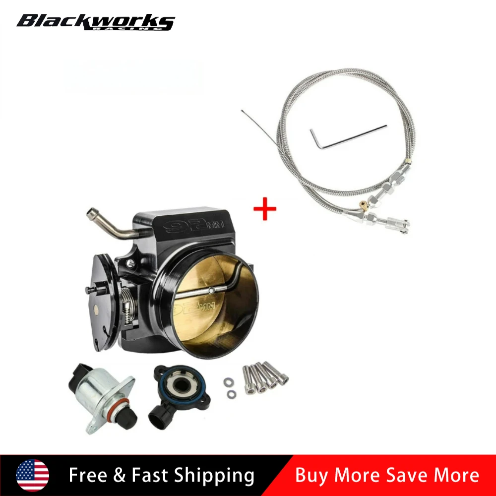 

92MM LS Throttle Body with Position Sensors TPS IAC & Throttle Gas Cable Kits for 1997-2004 Chevrolet/Chevy LS1 Engines 5.7L