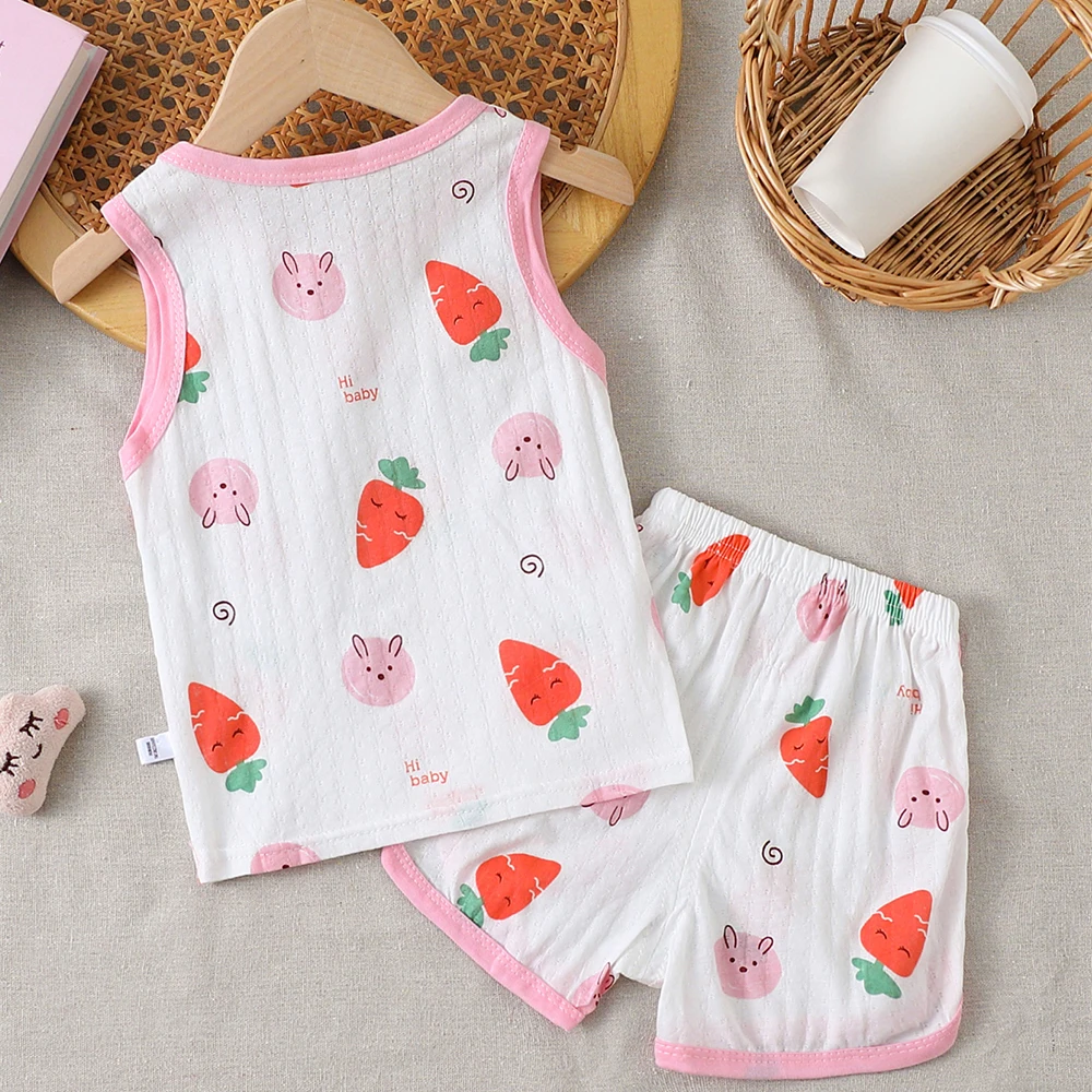 

New Kids Sleeveless Set Summer Cotton Girls' Shorts Pajamas Korean Style Boys' Tank Top Outfit Children Clothing Set