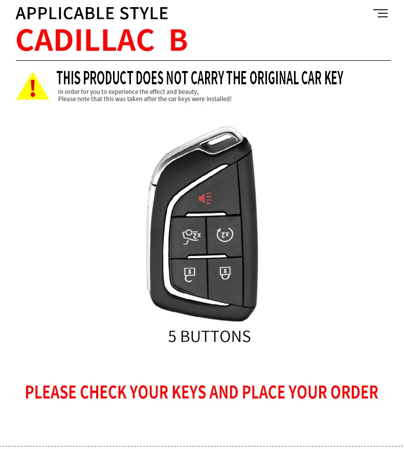 5 Bottons Alloy Car Key Fob Case Cover Shell for Cadillac CT4 CT4-V CT5 C8 Corvette LYRIQ 2022 2023 2024 Keychain Accessories