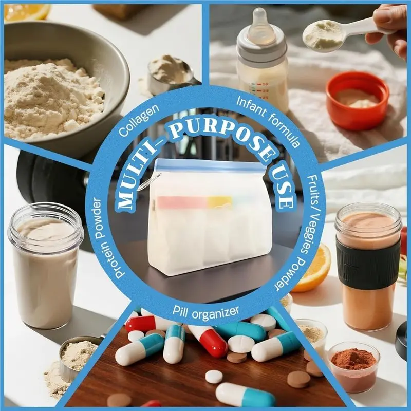 NEW HOT In Stock-Protein Powder Travel Container Set Reusable Powder Supplement Container To Go 21Pcs Single Dose Bags 3Pcs Larg