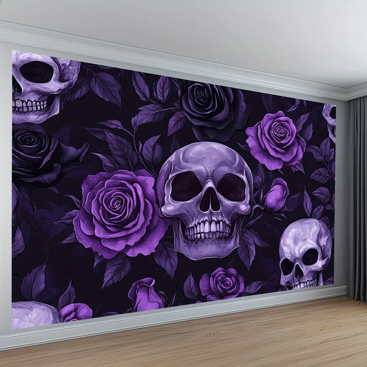 Dark Gothic Skull Rose Tapestry Bohemian Wall Hanging Decor Halloween Grunge Floral Print Bedroom Art Mural Decoration Gothic Sk