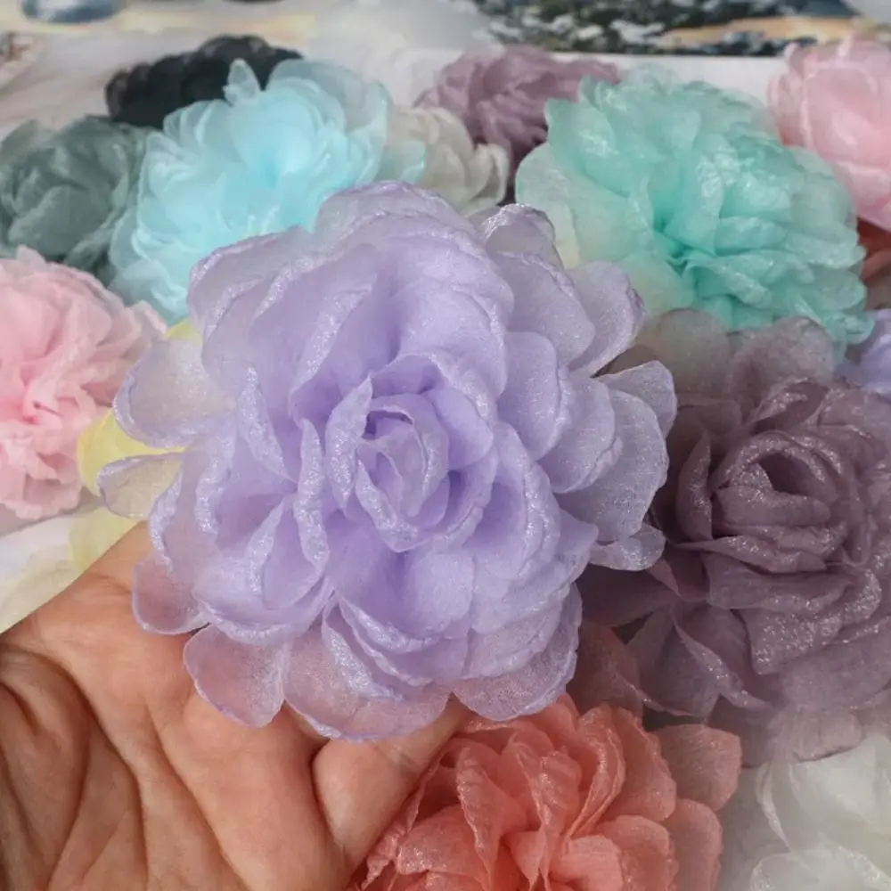 Handmade Artificial Flowers DIY Hair Accesorries Wedding Dress Decoration Mesh Rose Head 9.5CM Burned Edge Brooch Accessories