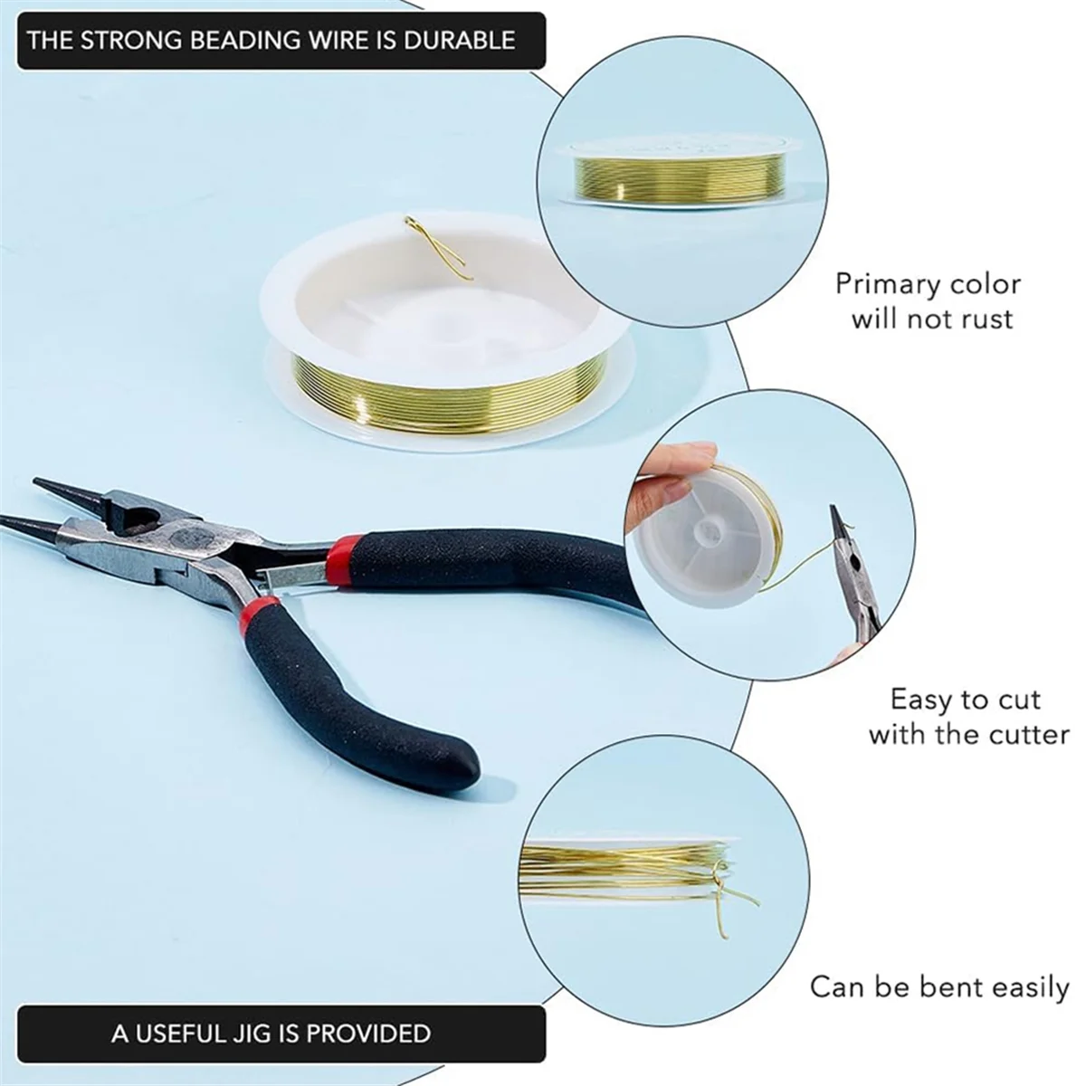 Jewelry Wire Shaping Jig Kit Plastic Plate with Alloy Sticks Steel Cutting Pliers and Jewelry Beading Copper Wire Pink