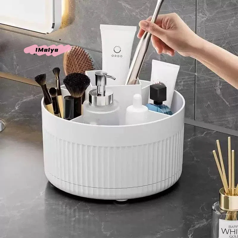 1Pc 360° Rotating Makeup Brush Organizer 5 Slot Cosmetic Cup Holder for Bathroom Vanity Desktop Storage Bag