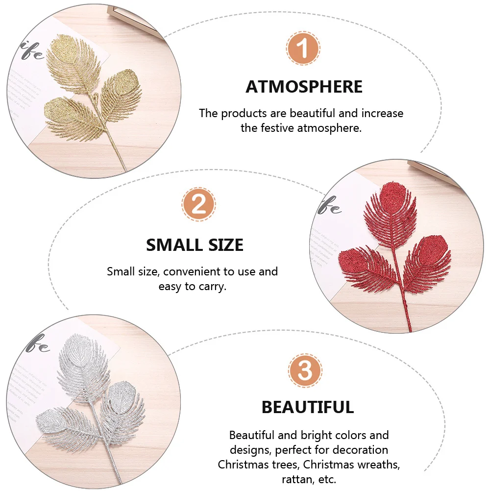 

10Pcs Christmas Leaf Ornament Glittered Bay Leaf Faux Simulated Leaves for Tree Decor Holiday Home Festive Flower Arrangement