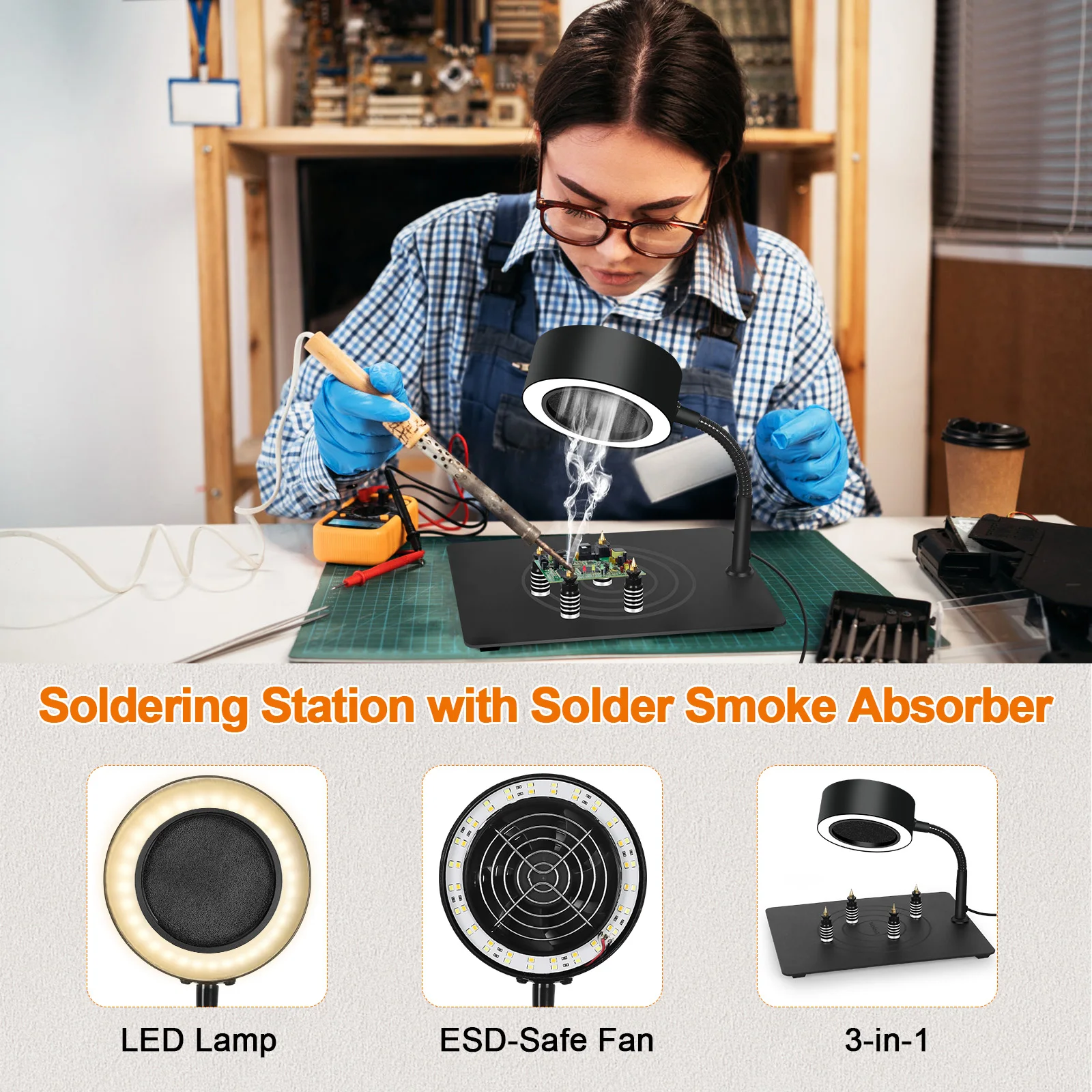 NEWACALOX Solder Smoke Absorber with 4Pcs PCB Holder Soldering Helping Hand Welding Repair Smoking Exhaust Fan Soldering Station