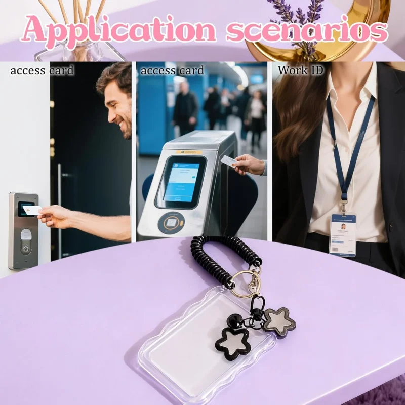 2 Pack Cute Photocard Holder Keychain Kpop Photo Card Holder, Transparent PC Holder with Star Wave Design for Bus Student Card, - view 5