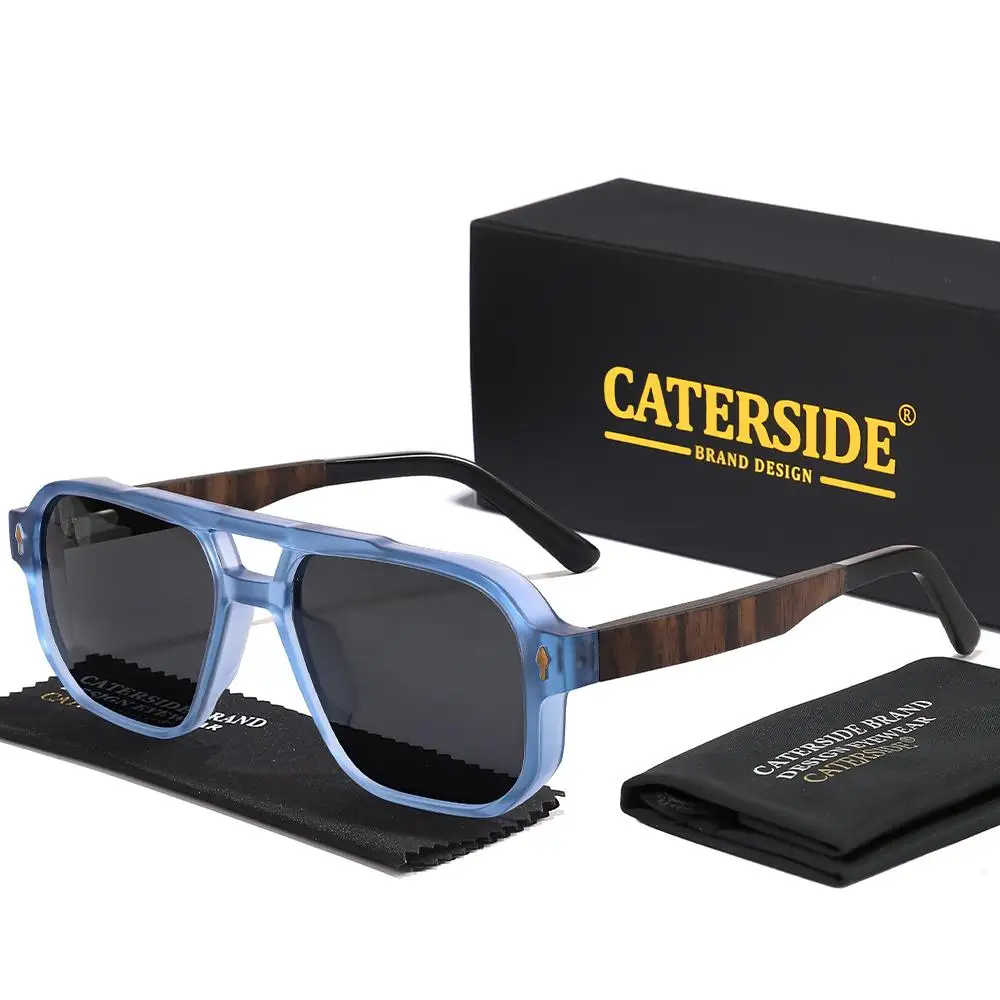 CATERSIDE Modische polarisierte Sonnenbrille für Herren, Holzbeine, flaches Doppelbrücken-Design, Sonnenbrille für Damen, Outdoor-Sommerbrille – Detail 19