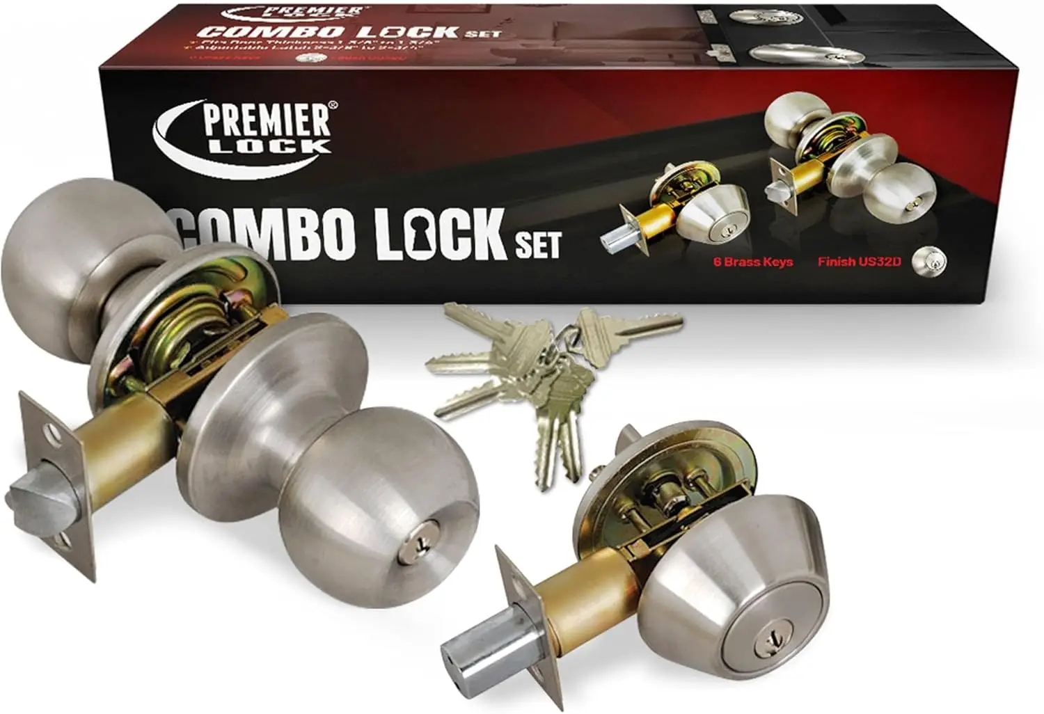 

ED03C-3 Entry Door Knob Deadbolt Combo Lock Set with 6-Keys, Satin Stainless Steel, 3-Pack