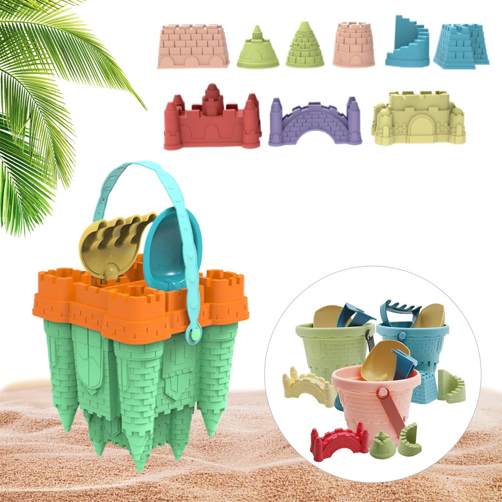 Kit de château de plage et de sable, 14 pièces, moules de château de sable, arrosoir, râteau, pelle, ensemble de sable de voyage pour enfants