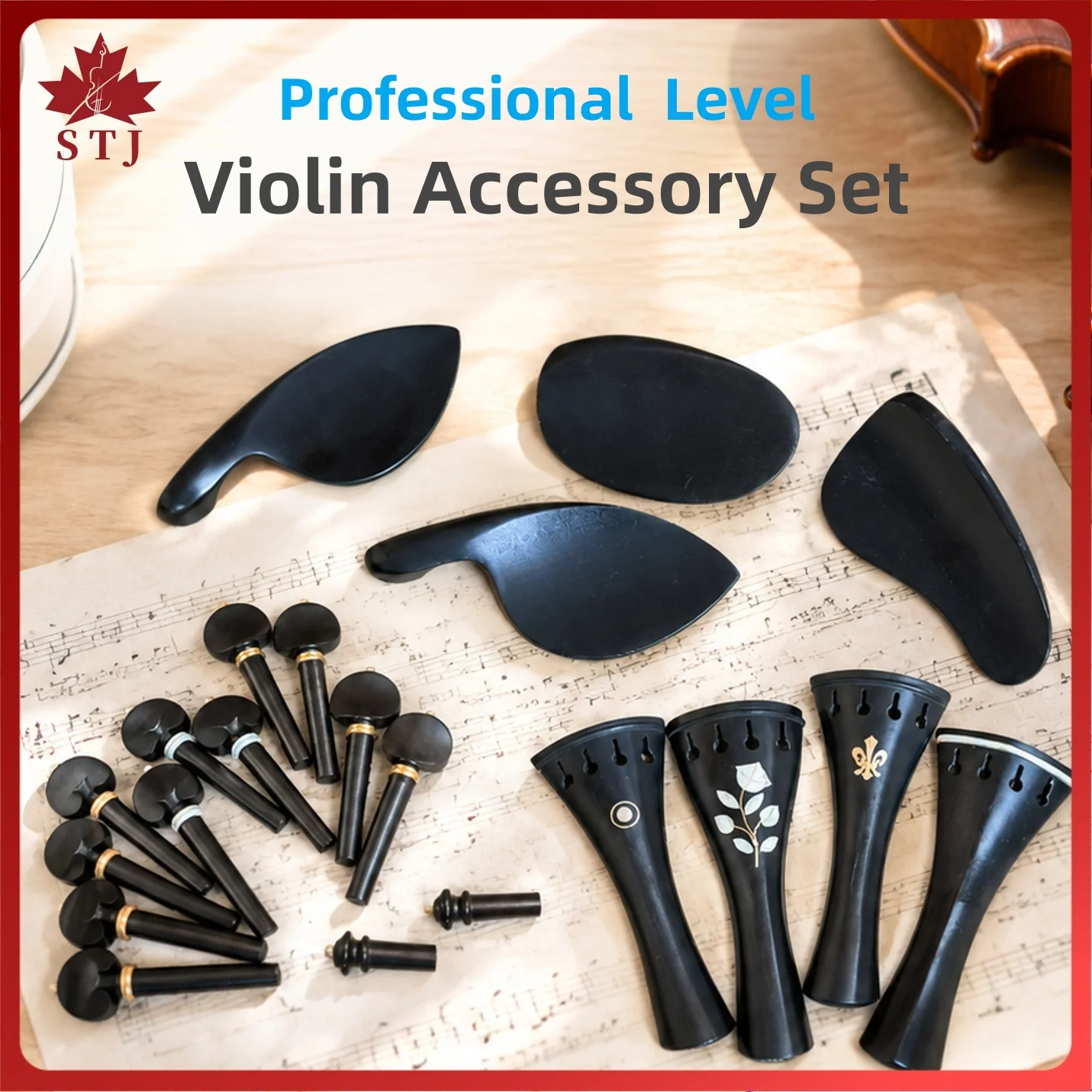 1 Set High Quality Violin Accessories Parts Full Size Violin Chinrest Pegs Tailpiece Endpin 4/4