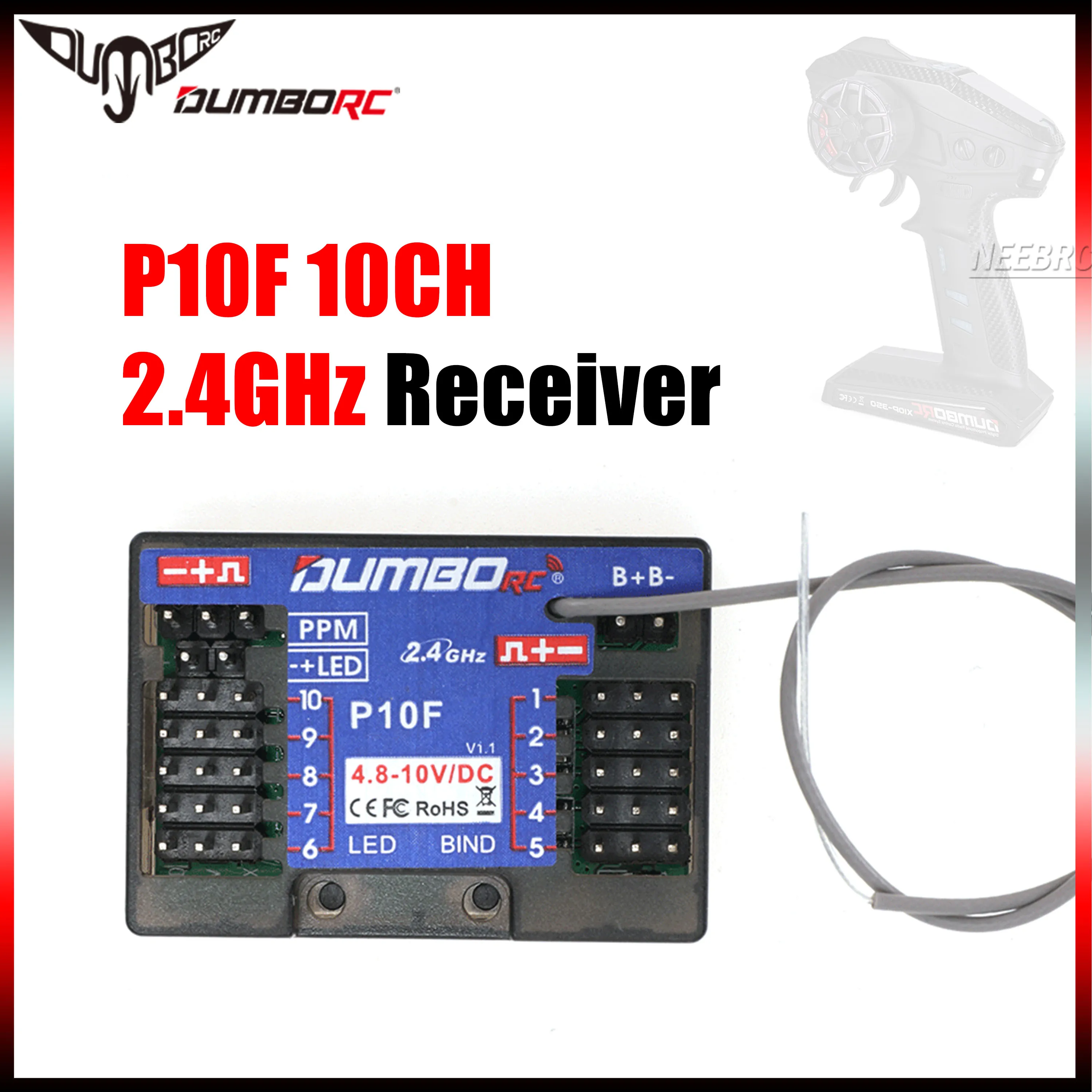 DUMBORC P10F 10CH 2.4G الجهد العودة 4.8-10 فولت استقبال ل DDF-350 X6 الارسال التحكم عن بعد RC سيارة قارب خزان نموذج مركبة