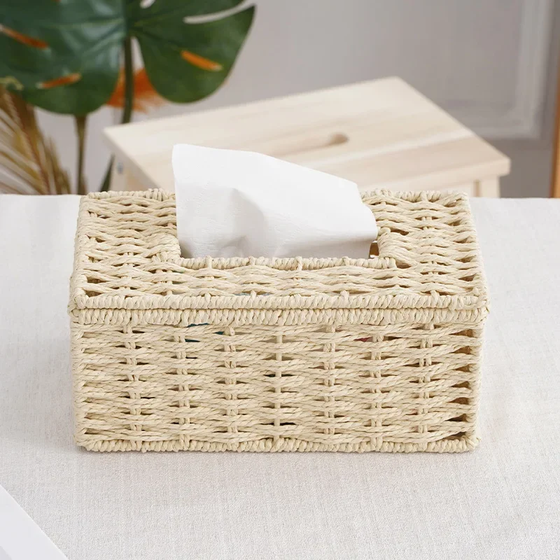 Handmade Woven Paper Box Napkin Paper Box Household Tissue Box Rattan Woven Tissue Tube Woven Basket