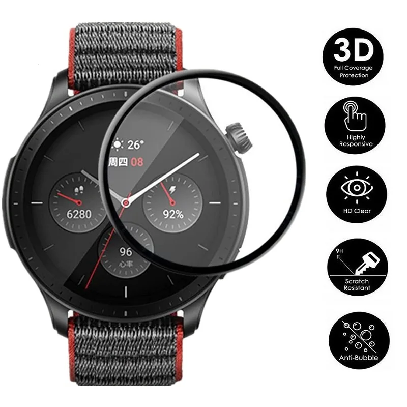 Pelindung layar lembut lengkung 3D 100 buah untuk jam tangan pintar Amazfit GTR Mini / GTR4 lapisan pelindung antigores penutup penuh