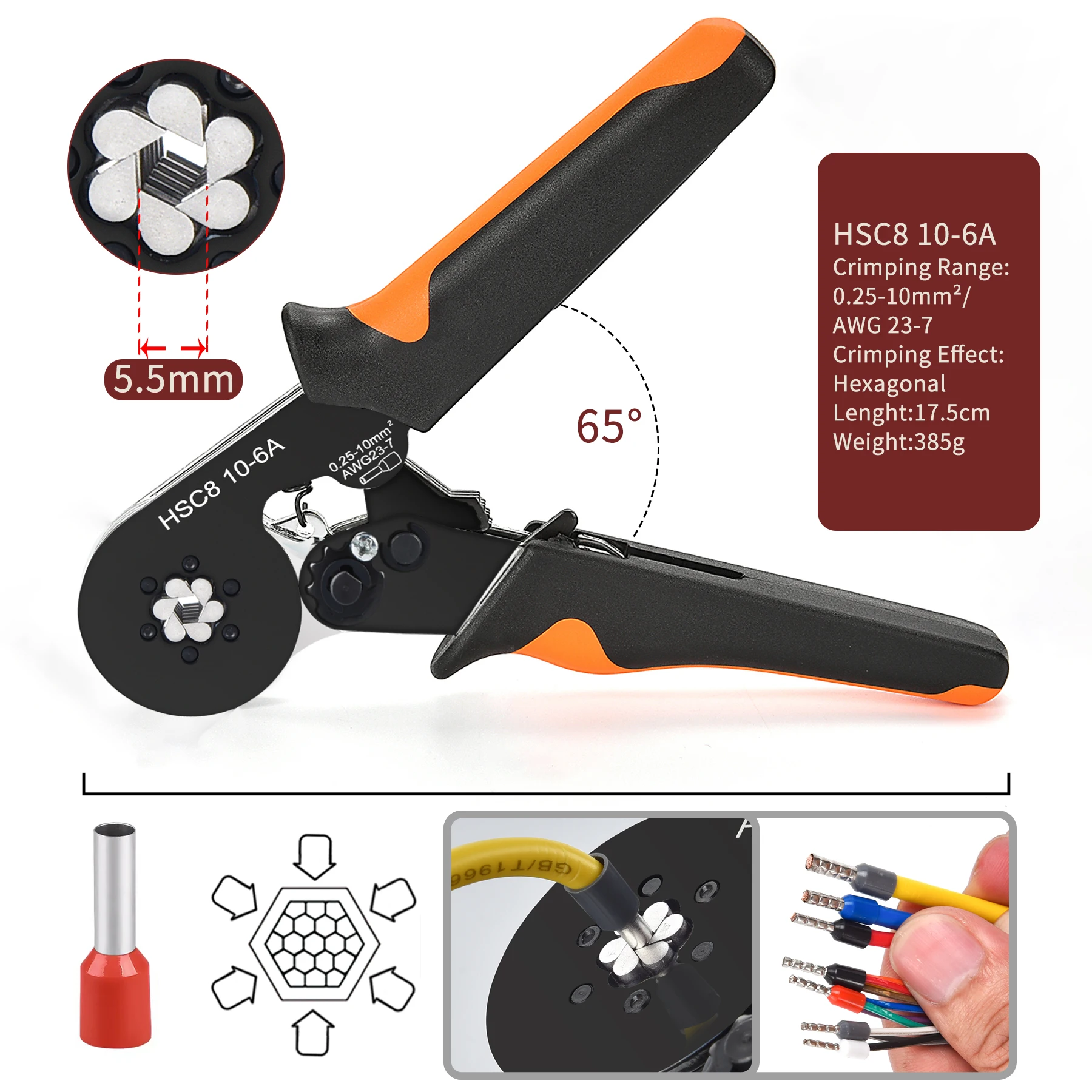 Tubular Terminal Crimper Kit 0.08-16mm² /0.25-10mm² HSC8 6-4/16-6 Electrical Crimping Pliers Clamp Sets Wire Tips Hand Tools