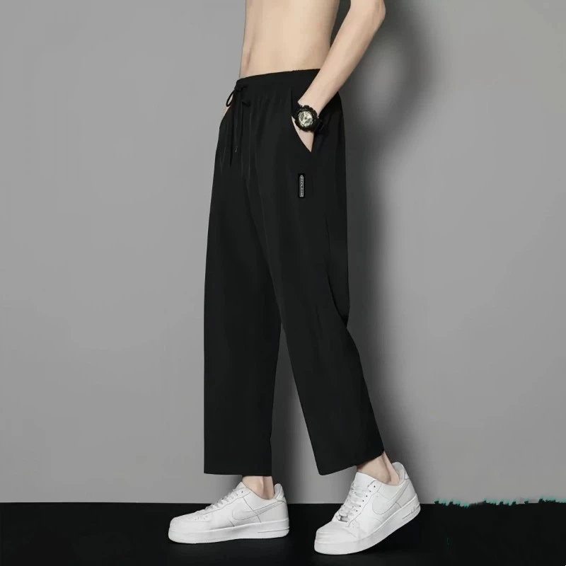 Herren-Freizeithose mit weitem Bein, Kordelzug an der Taille, lockere Passform, gerades Bein, Sporthose für den täglichen Gebrauch