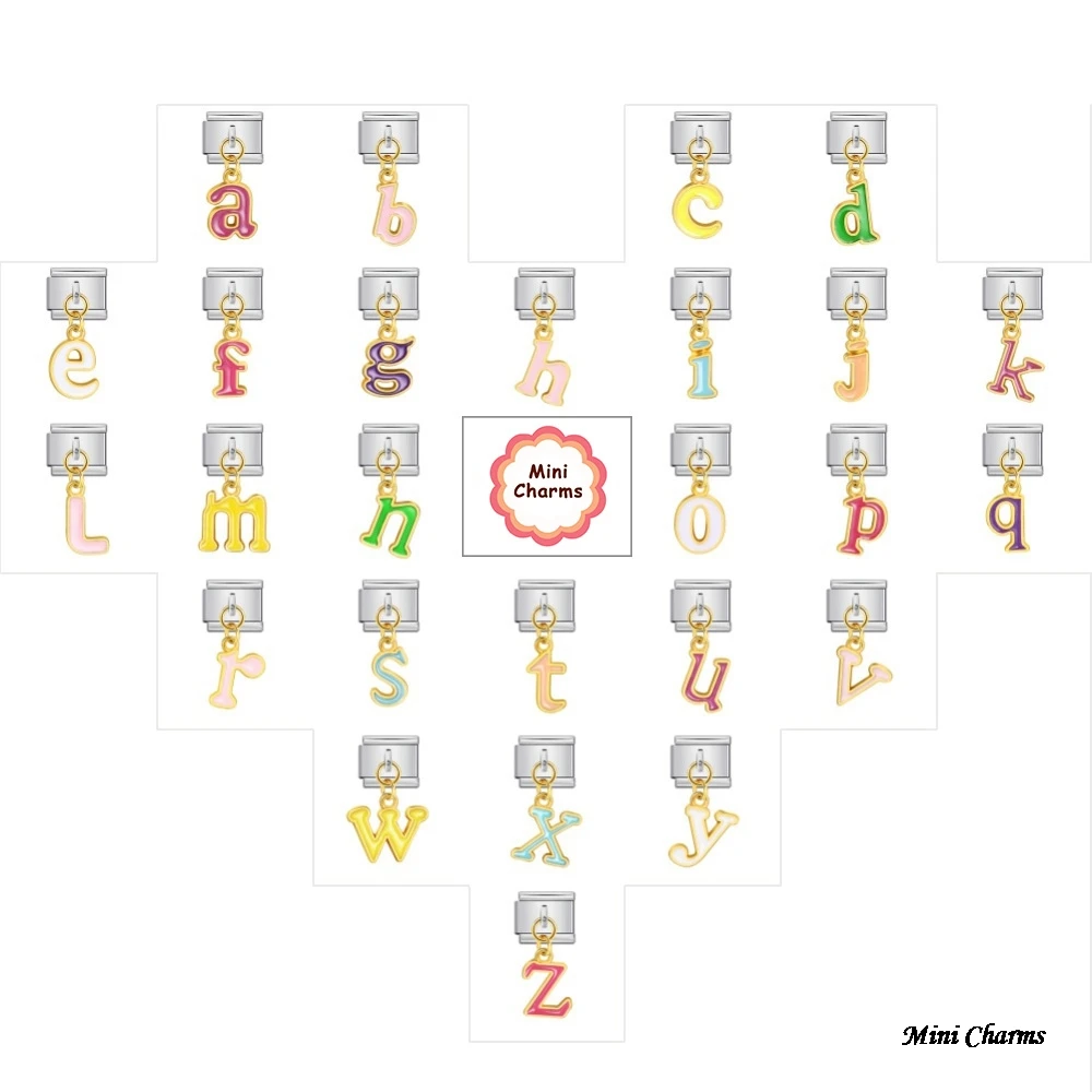 26 A-Z Englische Buchstaben Bunte Glasur Silberfarbener Anhänger Italienischer Charm Passend für 9mm Edelstahl-Armband DIY Perlen – Detail 2
