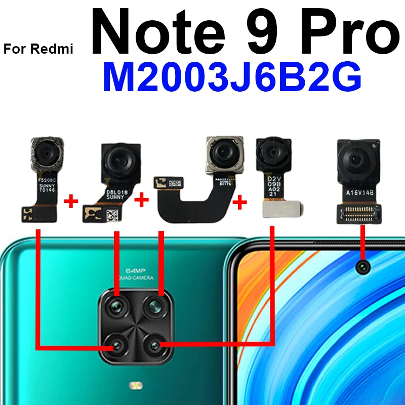 Front Back Camera For Xiaomi Redmi Note 9 Pro M2003J6B2C Rear Front Small Selfie Facing Ultrawide Camera Flex Cable Model Parts