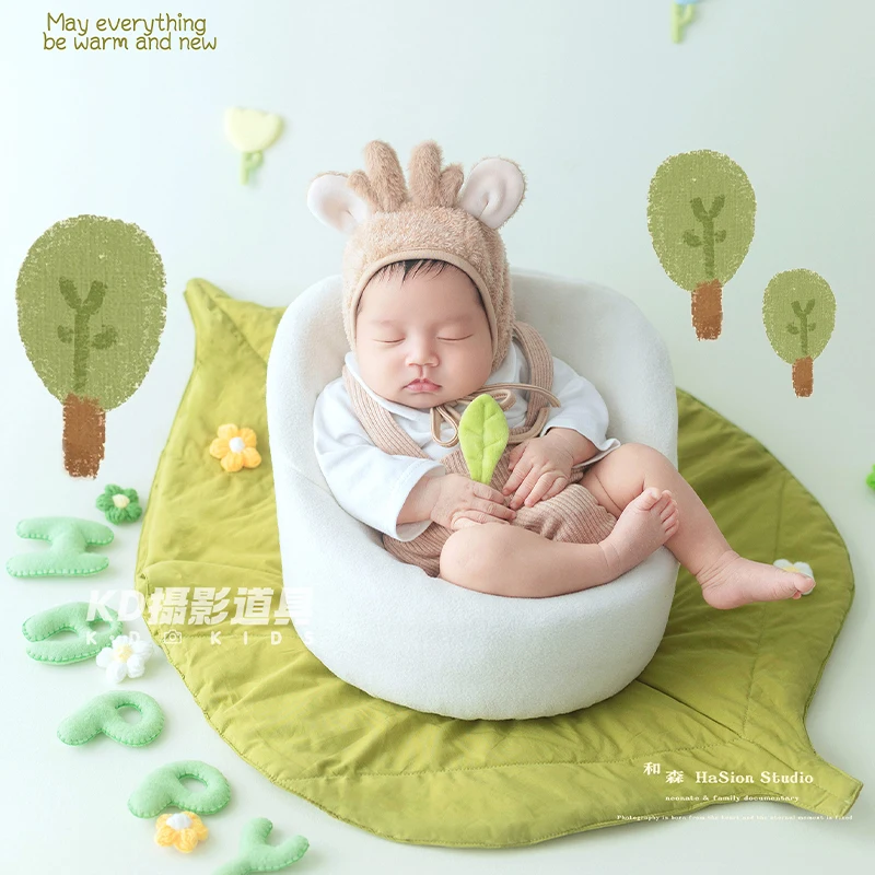 Forest Fawn Theme Newborn Photography Props Baby Overalls with Antler Hat, Leaf-Shaped Sleeping Bag Cute Baby Photography Outfit