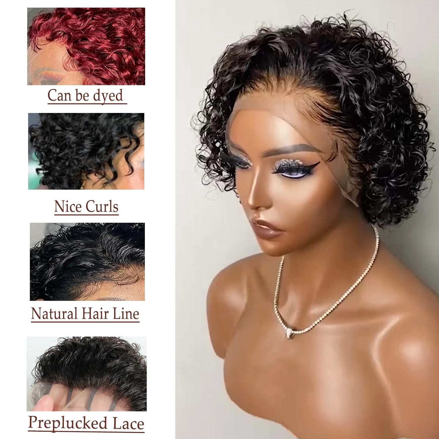 Pixie Curly Bob Perücken Echthaar Pixie Cut Perücken Echthaar 13x4 Lace Front Echthaar Perücke Jerry lockige kurze Bob Perücke Deep Wave