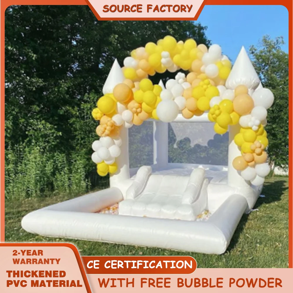 

Kids Party Large Inflatable White Bounce House With Slid Nd Ball Pit Bounce Castle For Birthday/Wedding/Party Children Gift