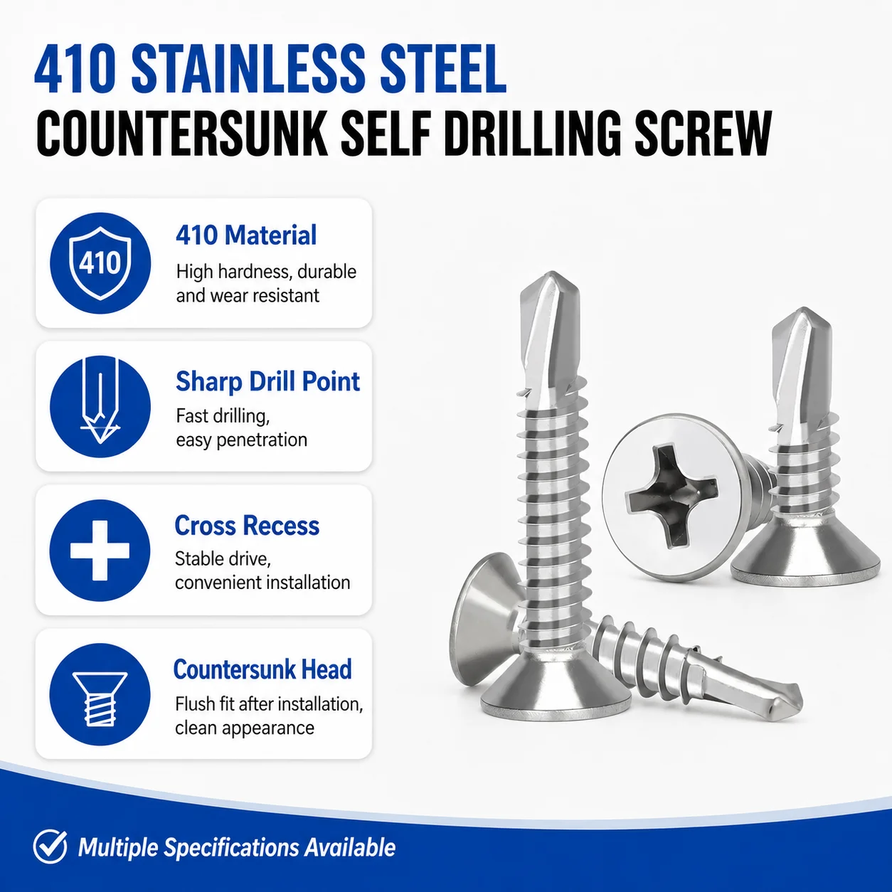 410 Stainless Steel Phillips Countersunk Head Self Drilling Screw Flat Head Tek Screw Self Tapping Sheet Metal Screw M4.2 M4.8