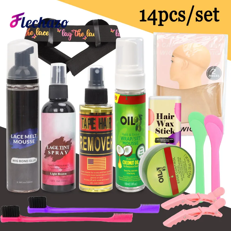 

14Pcs Wig Installation Kit For Lace Front Wigs Essential Wig Glue And Remover, Hd Wig Cap, Wig Band, Hair Wax Stick Edge Control