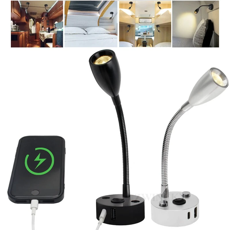 

Светодиодный светильник для чтения на лодке с регулируемой яркостью, настенный светильник на гибкой стойке, 12 В-24 В, 2 Вт, умный сенсорный настенный светильник для дома на колесах, яхты, кабины, USB-порт