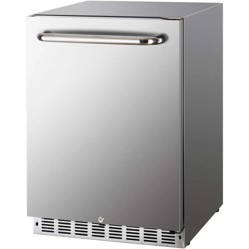 HCK Outdoor Refrigerator 24 Inch, Undercounter Refrigerators with Stainless Steel Door, 161 Can Beverage Fridge for Home Bar