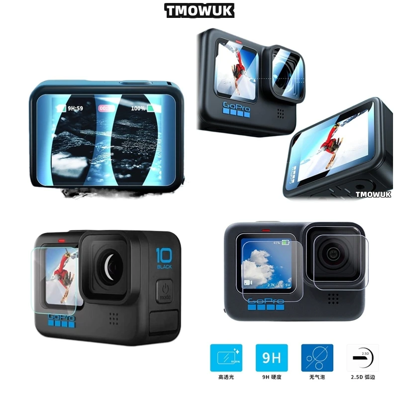 

For GoPro Hero12 11 10 9 Tempered Glass Screen Protector HD 9H Anti-Scratch Lens Guard Front Back Cover