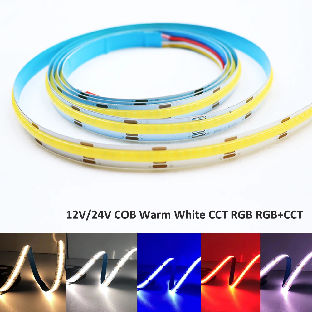 Pasek COB LED 12V 24V o wysokiej gęstości o wysokiej gęstości elastyczny liniowe taśma LED Bar ciepły biały biały RGB RGB + wtc światła kuchnia