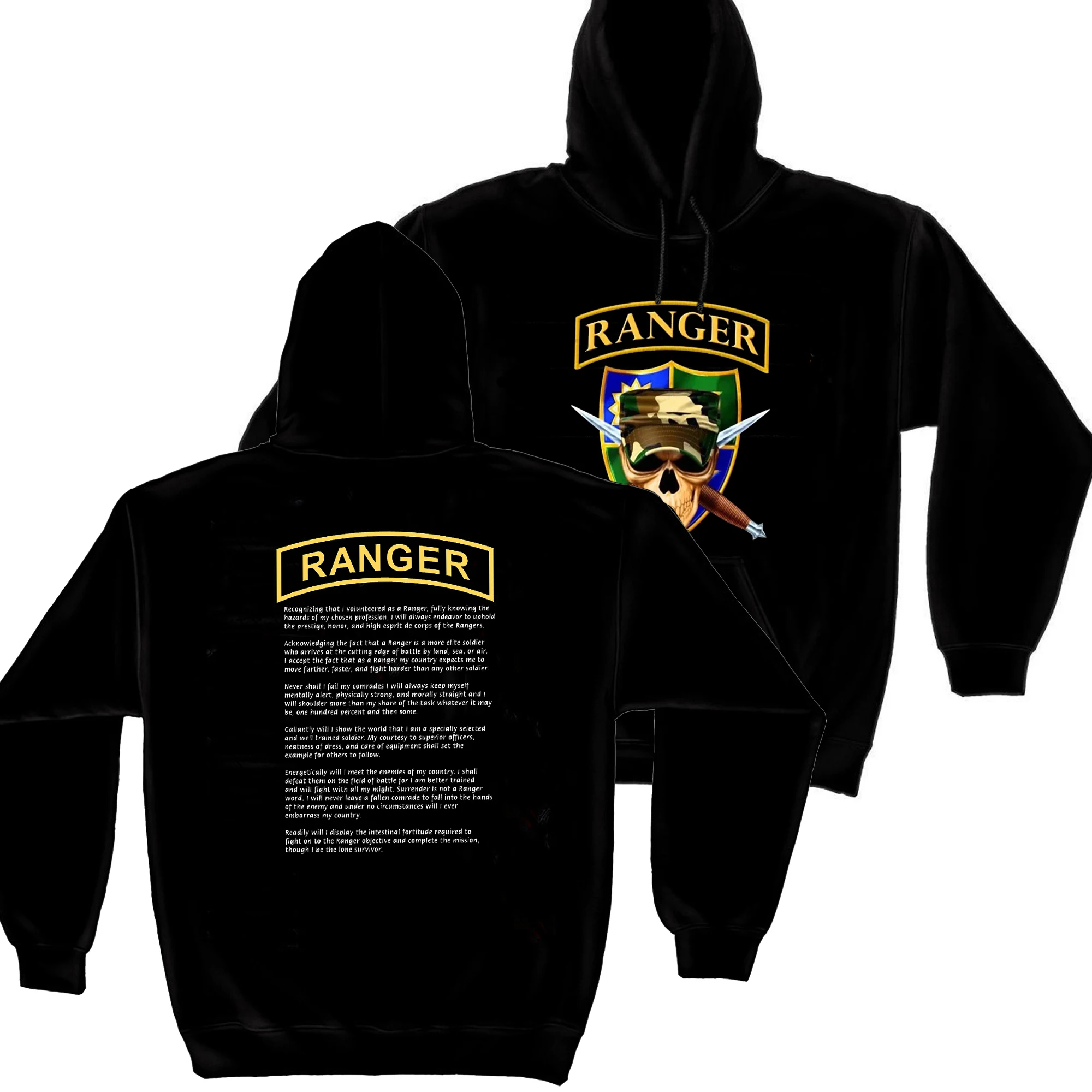 US Army Special Operations Ranger Skull Creed Inscription Pullover Hoodie New 100% Cotton Comfortable Casual Mens Sweatshirt