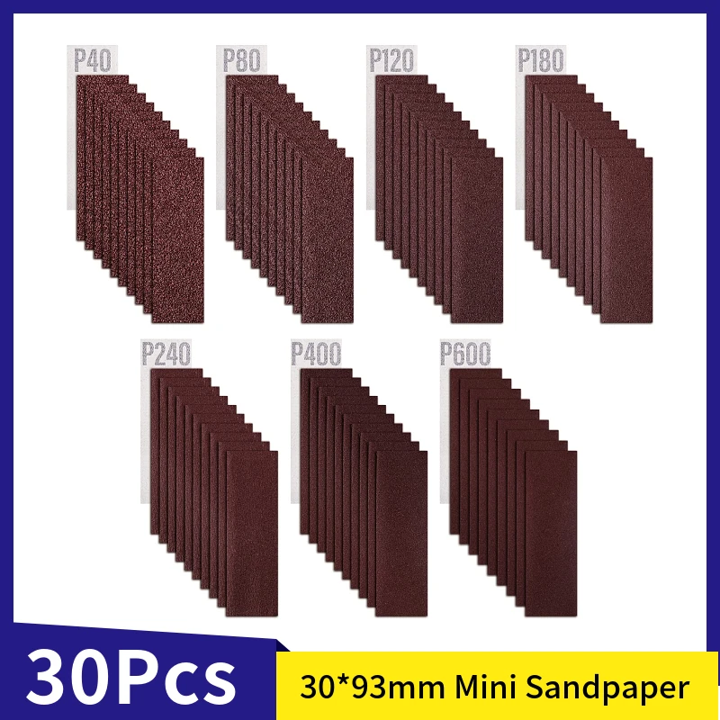 

30Piece Mini Sanding Paper 3.5 x 1.1 Inch, 40-1000 Grit Sandpaper Sheets Handy Sanding Disc for Wood Furniture Metal Finishing