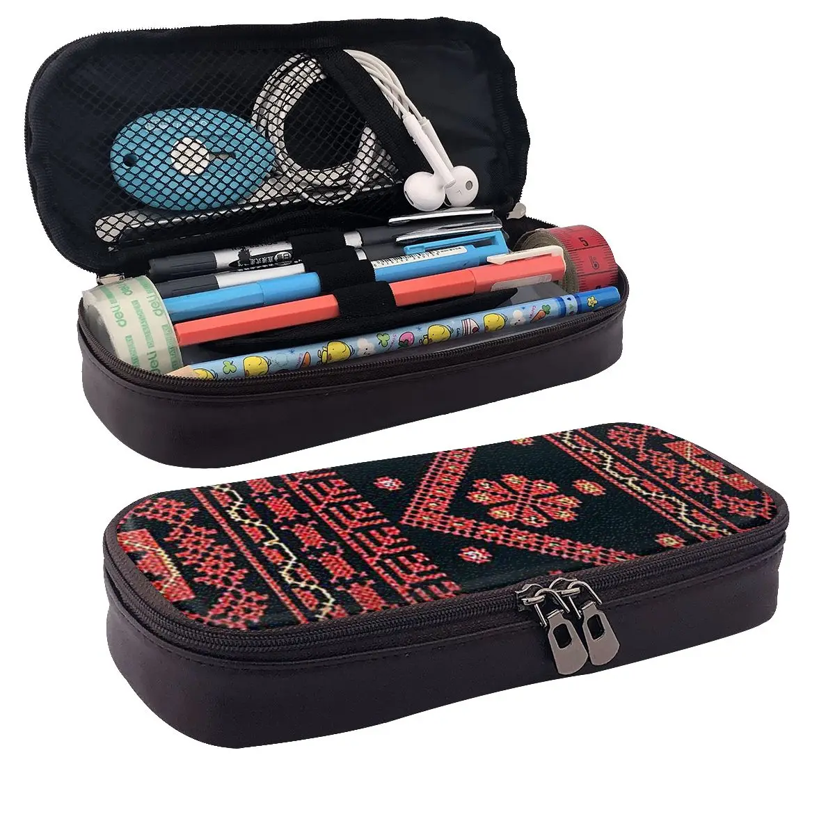 

Three Flowers Palestinian Embroidery Leather Pencil Case Pencil Pouch Storage Stationery Supplies Pen Box Pencil Bag for School