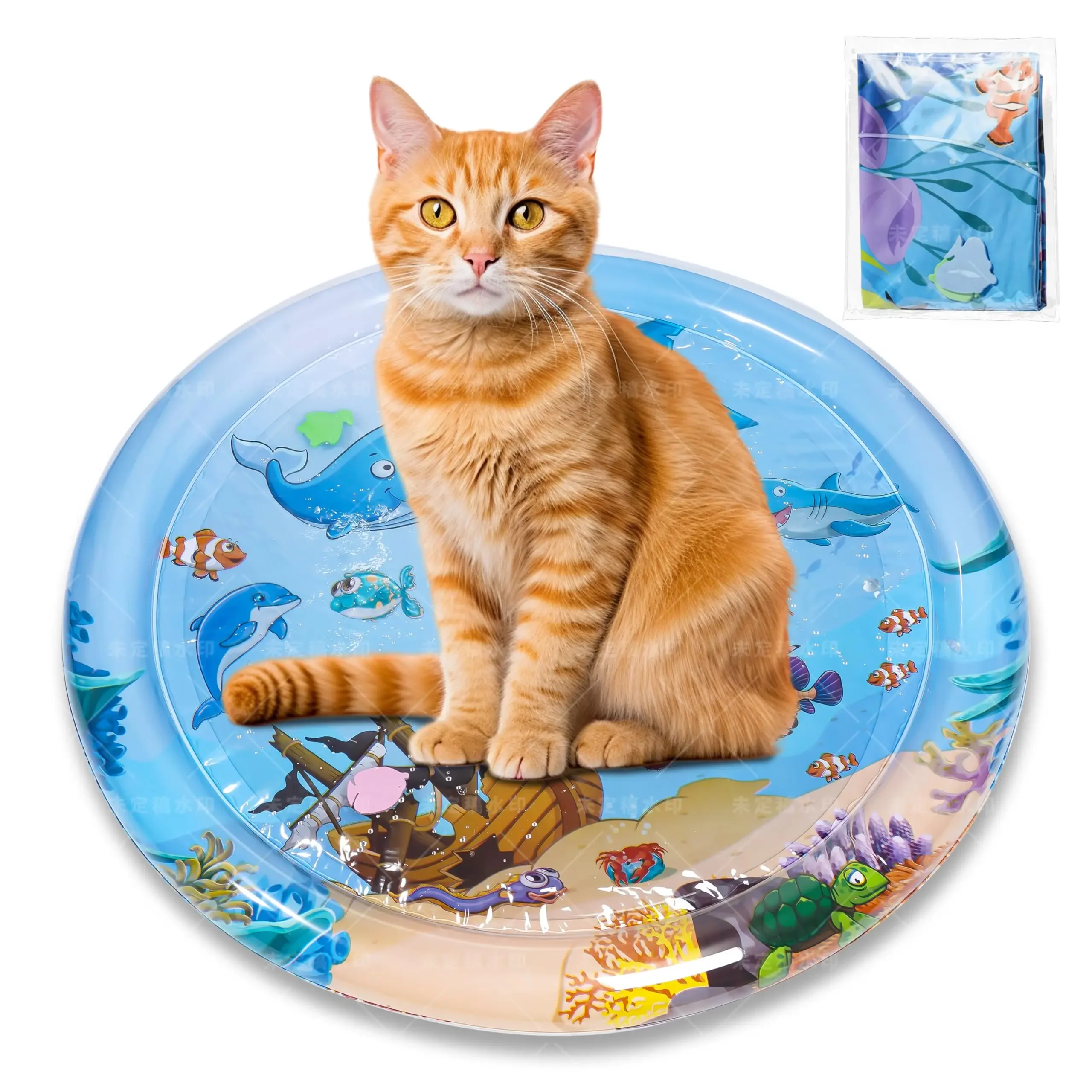 

Thickened Water Sensory Mat With Fish Inflatable Pet Wter Play Bed Ripple Rug Activity Plat Mat Enrichment for Indoor Cats Dogs