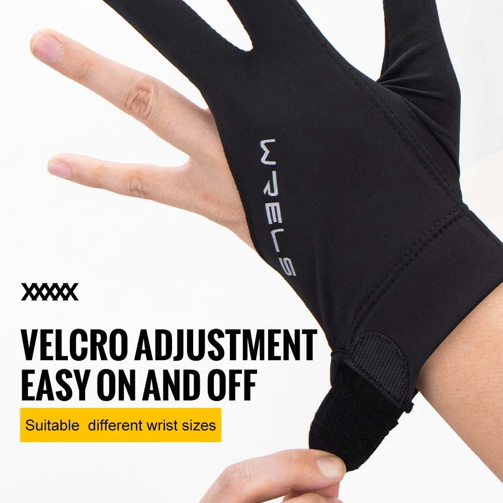 WRELS 1pc Guanto da biliardo professionale Guanto da biliardo ad alta elasticità con 3 dita Guanto da biliardo regolabile antiscivolo traspirante