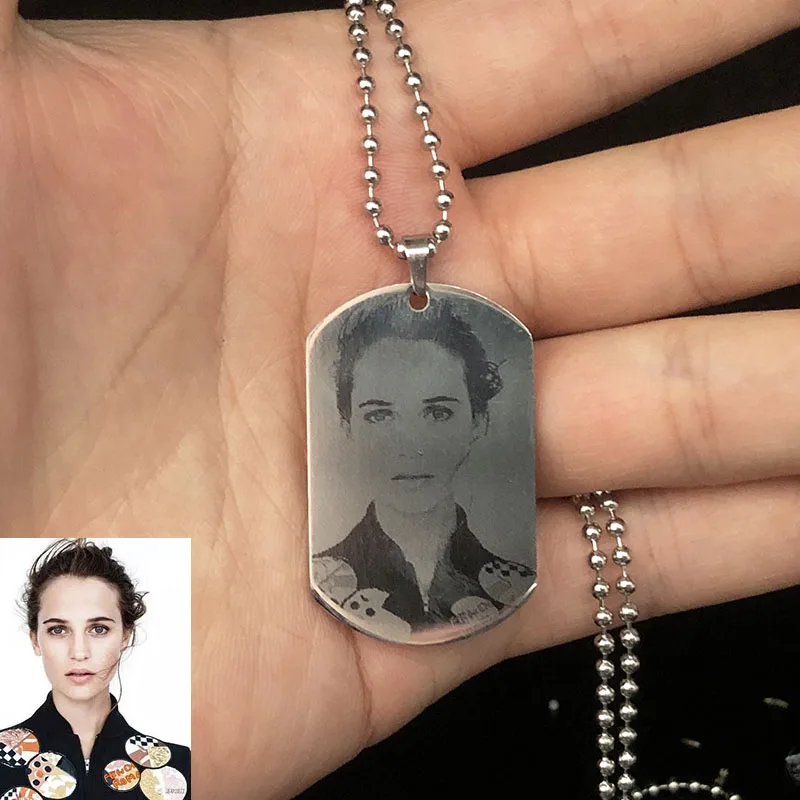 Kiss Jewelry Personalized Custom Photo Name Message Necklace Stainless Steel Pendant Chain Engrave ID Dog Tag Necklace Gifts