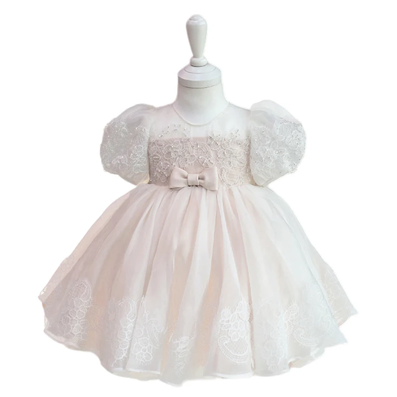 Robe de demoiselle d'honneur blanche pour enfants, robe de princesse avec nœud, fête de mariage, premier anniversaire, enfants en bas âge, 1 à 14 ans