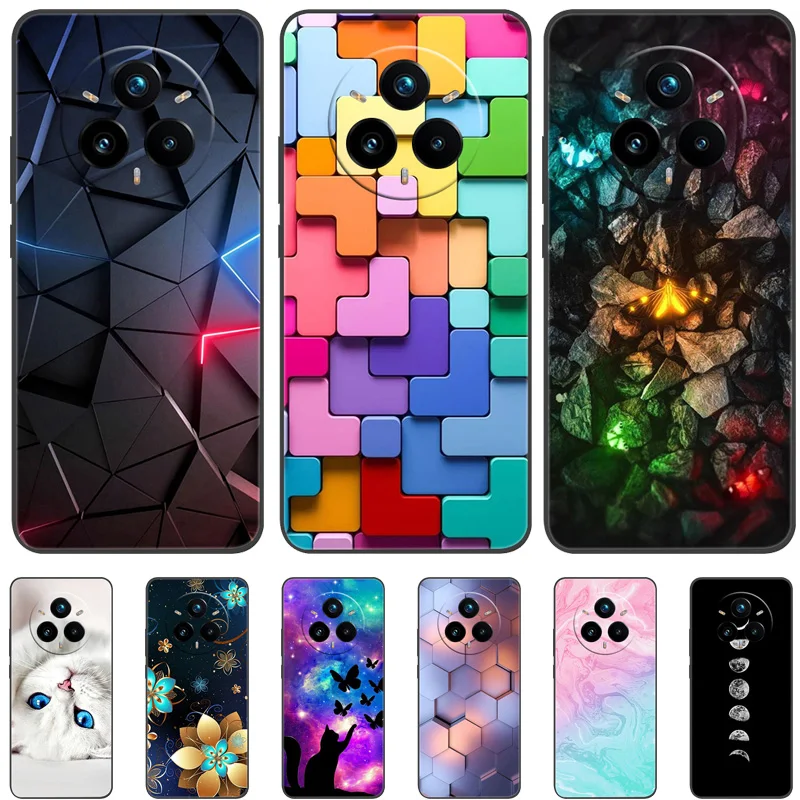 

Чехол для Realme 14 Pro Plus, черный силиконовый мягкий чехол из ТПУ для Realme 14 Pro Plus 14pro + защитные задние корпуса, противоударный