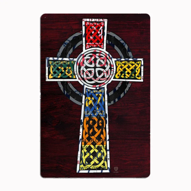 Celtic Cross Recycled Vintage License Plate Poster Sign Bar Farmhouse Decor Room Decoration Home Decor Metal Wall Decor