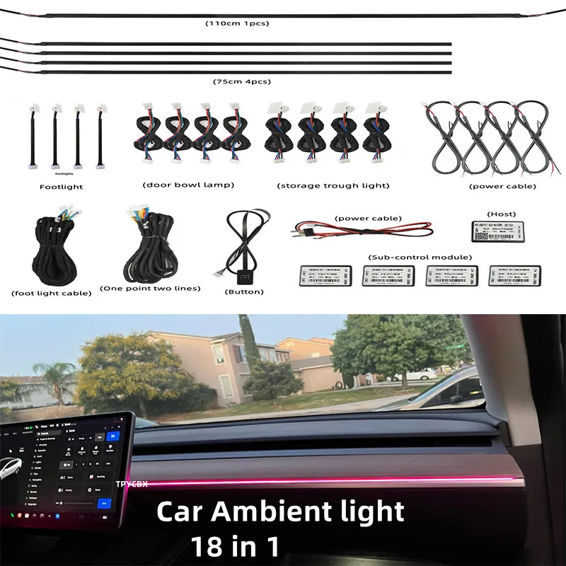 

Car Ambient Lights RBG 64 Color Interior Acrylic Strip Light Guide Fiber Optic Interior Decoration Atmosphere Lamp 18 In 1 LED