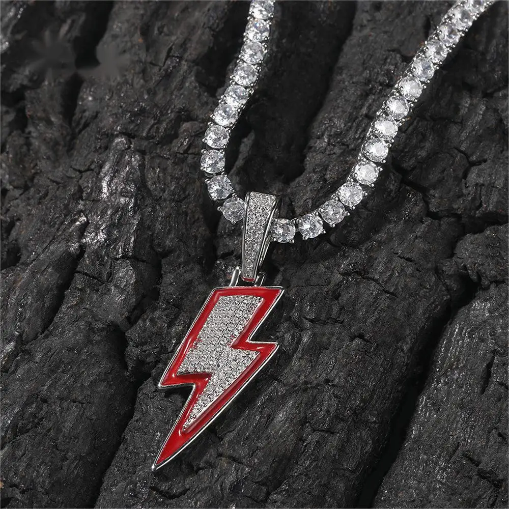 

Night Light Lightning Shape Change Color Iced Out Bling Pendant Necklace Mirco Pave Prong Setting Fashion Hip Hop Jewelry BP231