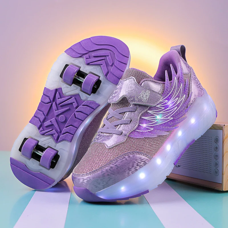 

Fashion Children's Roller Skating Shoe LED Light Up Outdoor Sports Walking Shoes 2025 New 4-wheel roller skate shoes