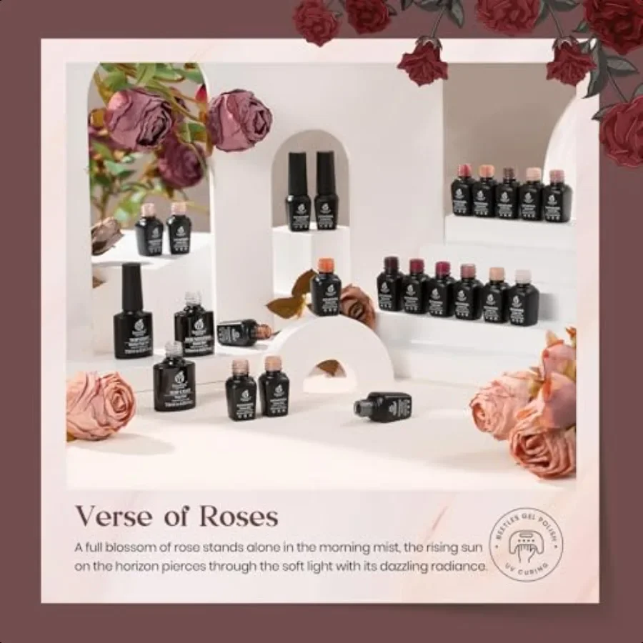 Kit de esmalte em gel de besouros 23 peças outono nude rosa marrom enterrado vermelho conjunto de esmalte em gel com base casaco superior versículo de rosas kit embeber off u