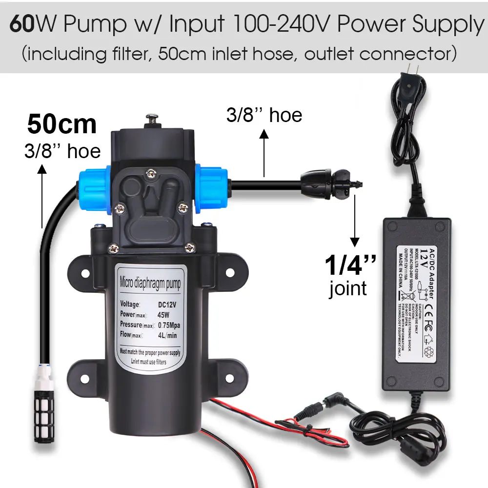 60W Self-Priming Pump Misting Cooling Watering System Spray Nozzle Atomizer Kit for Garden Courtyard Automatic Irrigation Device