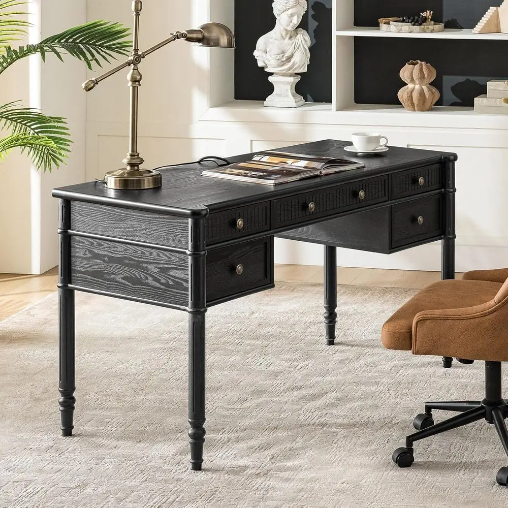 

Офисный стол из черного дерева 55 дюймов с зарядной станцией и 5 ящиками