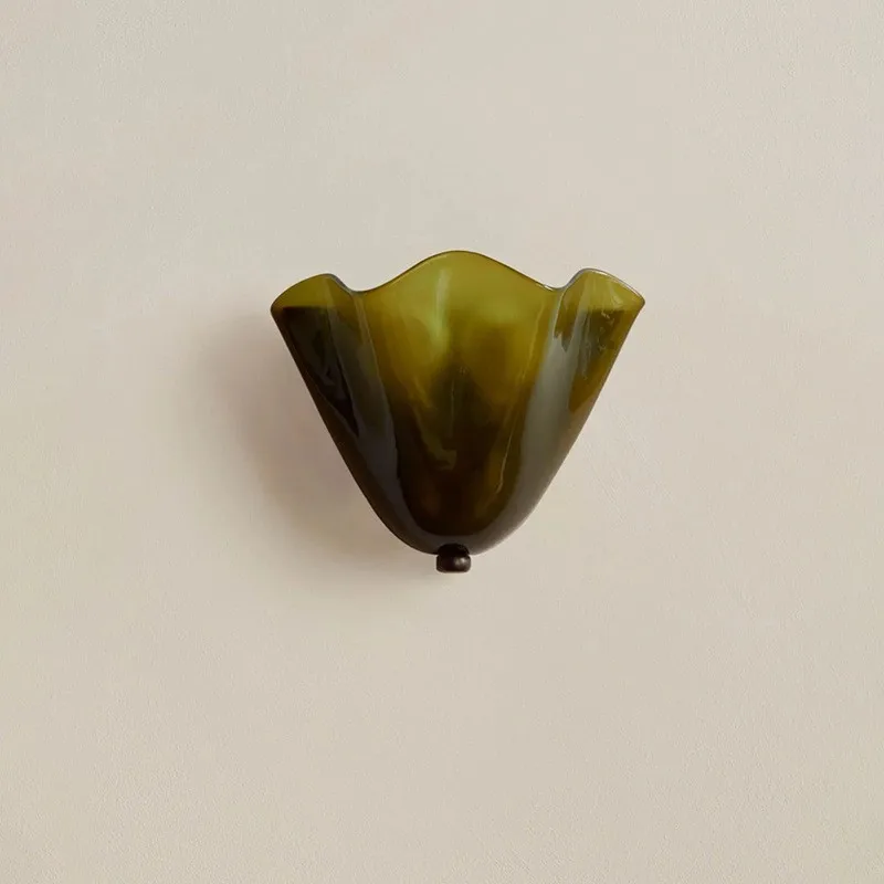 American Vintage French Mid Century Pleated Colorful Berry Glass Shell Wall Light Living Room Bedside Decor Novelty LED New view 2