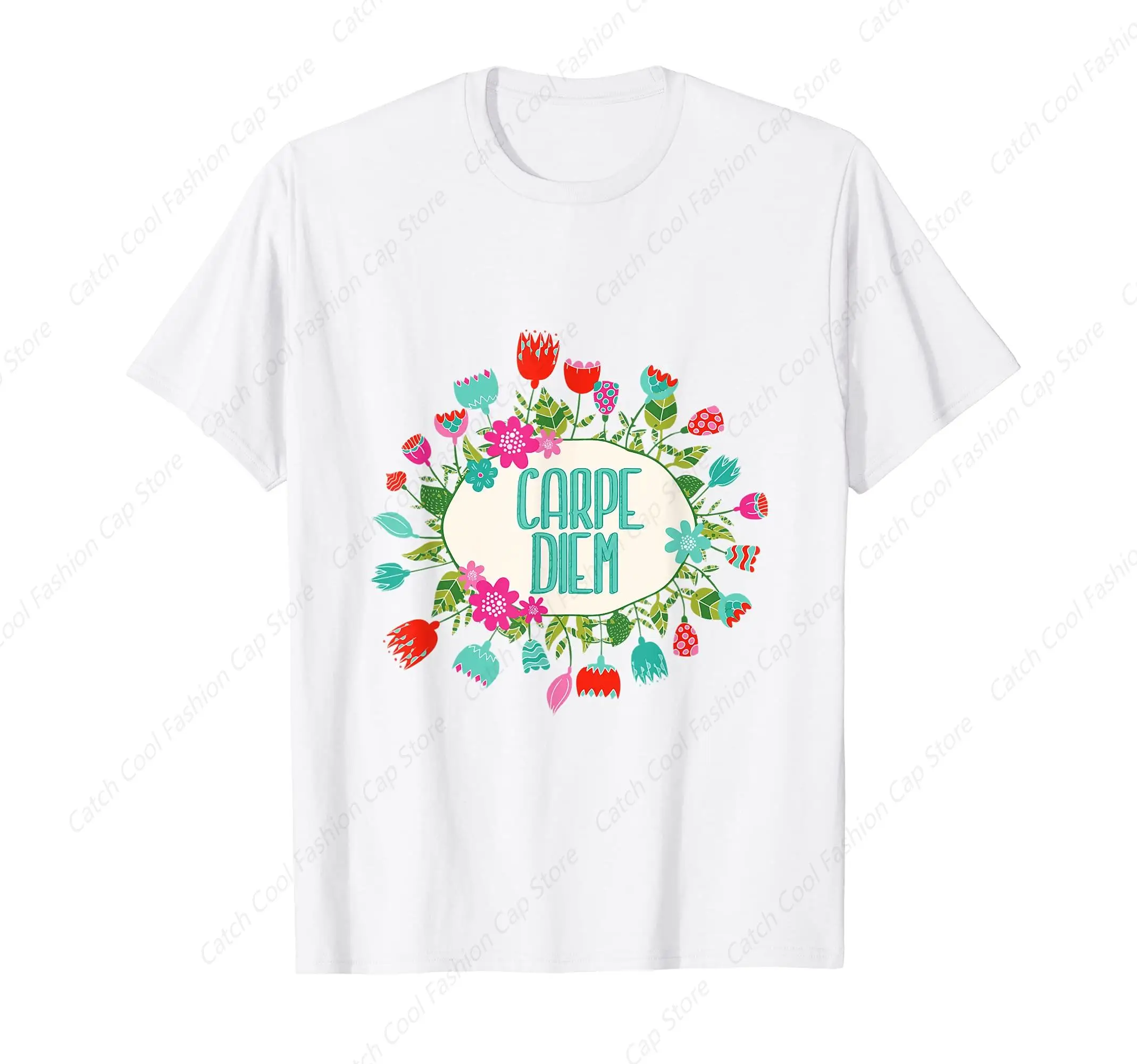 Carpe Diem Flowers T-shirt Vintage Cotton Summer Streetwear New Trend Top Tee Gift for Men Fashion Crew Neck Daily Sports